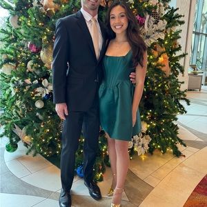 Green satin mini dress